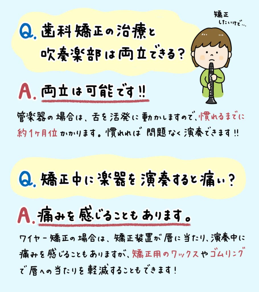 吹奏楽と子供の歯並び_3_歯並びの悪さが管楽器の演奏に与える影響を表したイラスト