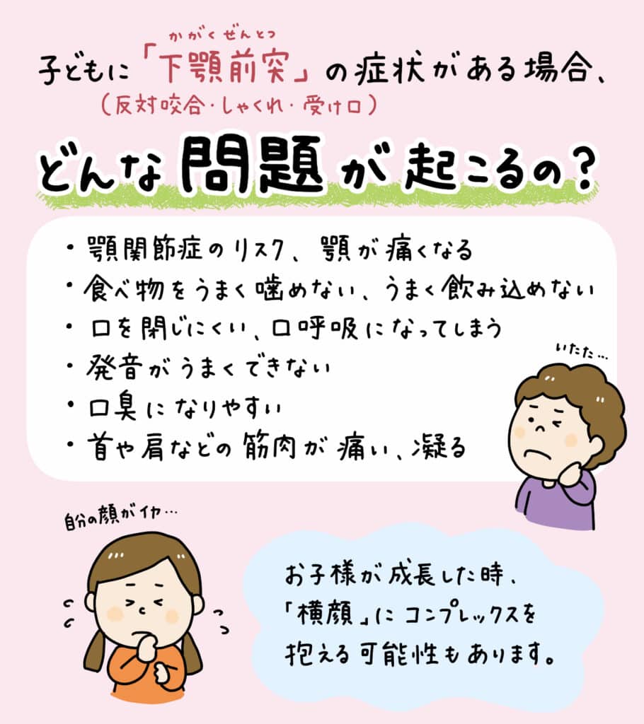 子供が笑うと下顎が出る_3_子供の下顎が前に出る原因と治療法について説明するイラストで治療法や予防策を紹介