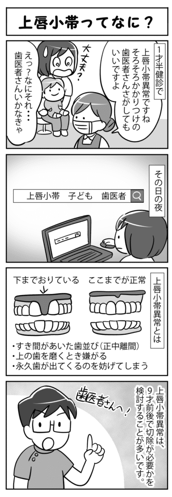 上唇小帯ってなに_小児歯科医師が上唇小帯について説明する教育的な漫画