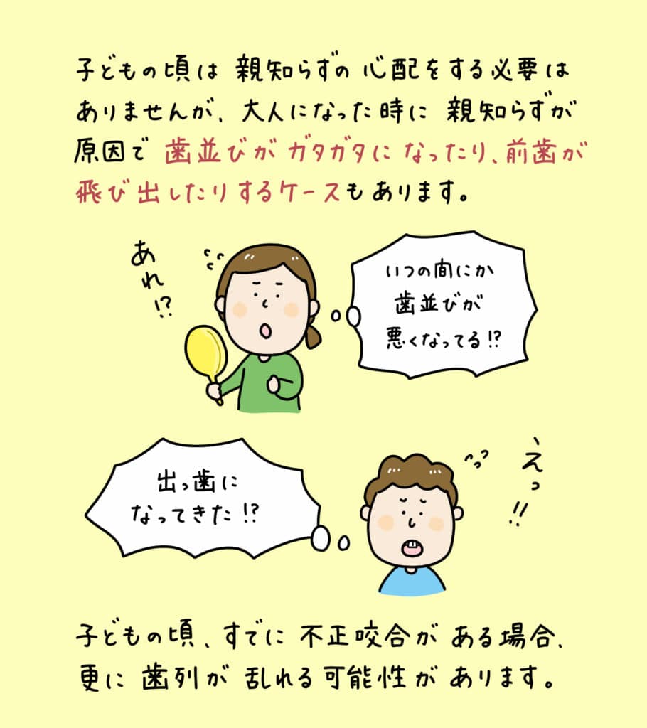 親知らずと歯並びの関係_6_親知らずが子どもの歯並びに影響するかどうか？についての解説イラスト